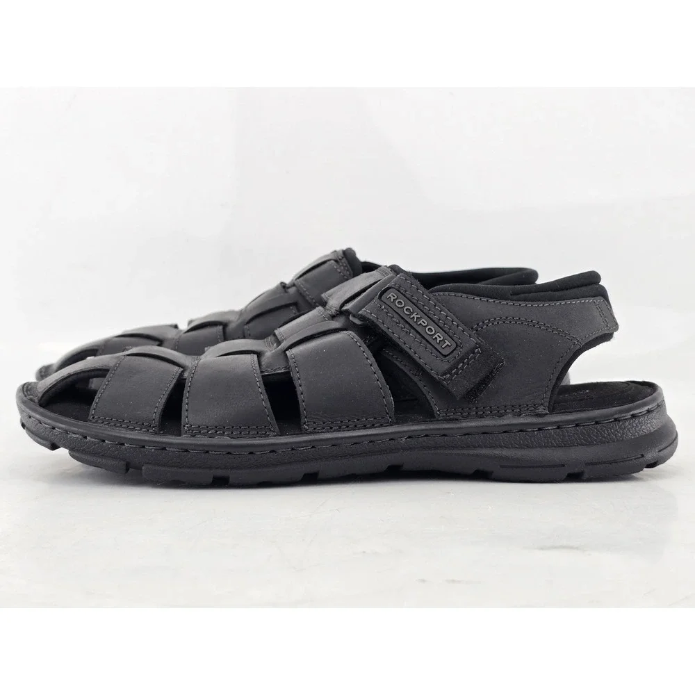 Rockport Darwyn Fisherman Sandals Mens 11 Black Leather Comfort - Excellent